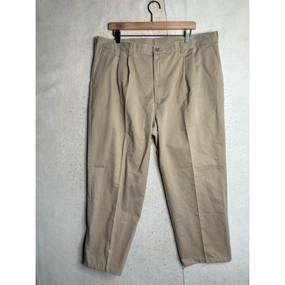 Wrangler Five Star Premium Khaki Mens Pleated Relaxed Fit Tan Pants 40x26
